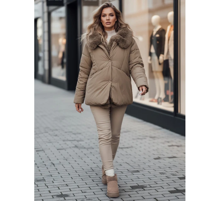 LUNAVI dámská prošívaná zimní bunda s kožešinou světle béžová FashionStreet TY4665z