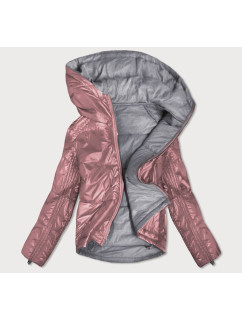 Oboustranná růžovo-šedá lesklá dámská bunda (B9553)