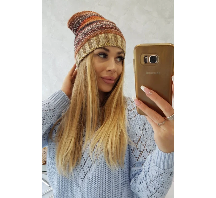 Krystyna fleecová čepice K207 hnědá+béžová