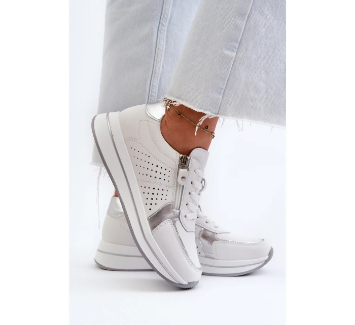 Dámské kožené tenisky na platformě bílé ligustr Dámské kožené tenisky na platformě bílé ligustr