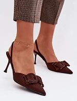 Dámské sandály na podpatku s mašlí Čokoládové Hestia