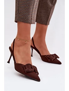 Dámské sandály na podpatku s mašlí Čokoládové Hestia