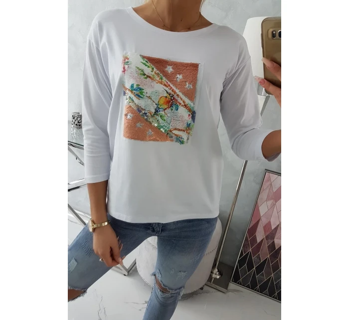 Halenka s 3D grafikou ptáka bílá Halenka s 3D grafikou ptáka bílá