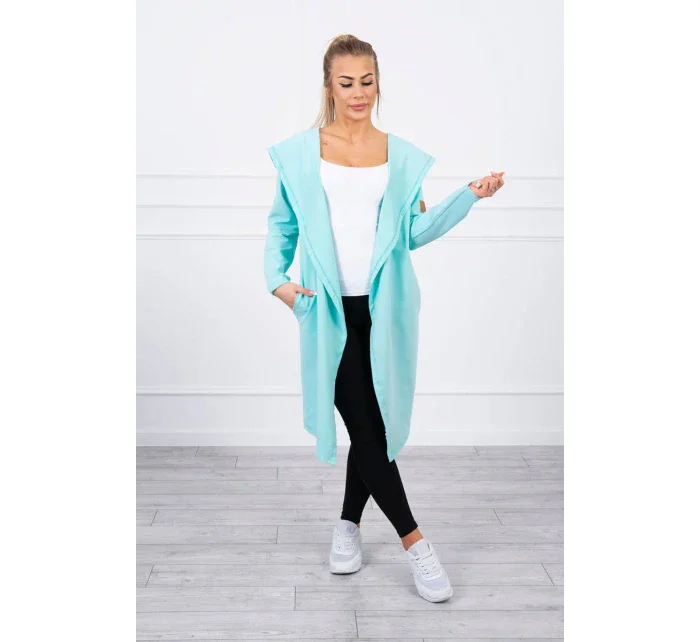 Dlouhý kabát s kapucí mátový