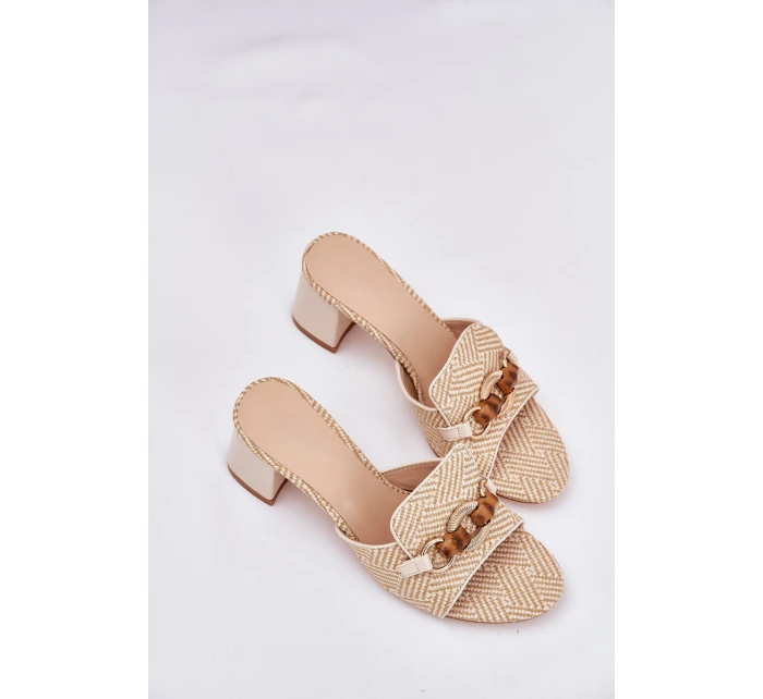 Dámské Pantofle Na Podpatku S Dekorací Béžové model 21689677 - Boto