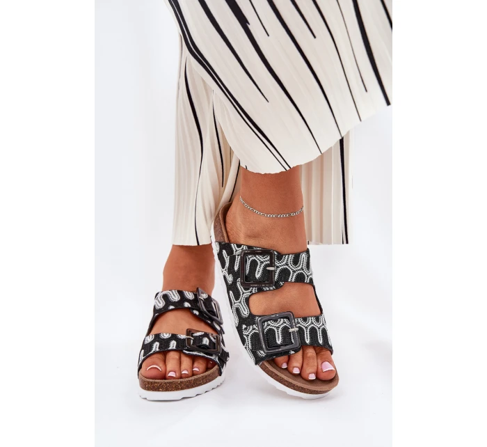 Dámské Pantofle S Přezkami A Leskem Černé S.Barski RB51-006