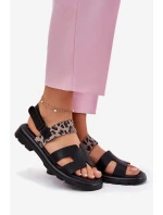 Kožené Dámské Sandály Na Plochém Podpatku Panterka model 21697793 Černé - VINCEZA