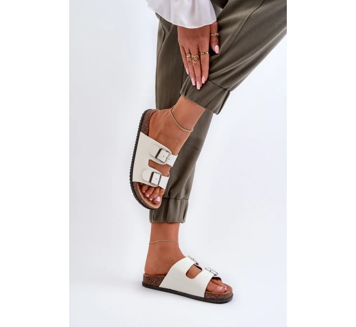 Dámské pantofle s přezkami Bílá Oliena Dámské pantofle s přezkami Bílá Oliena