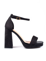 Krásné dámské černé  sandály na širokém podpatku