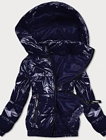 Tmavě modrá lesklá prošívaná bunda s kapucí (BR9788-3)