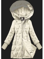 Prošívaná dámská bunda v barvě ecru pro přechodné období s úpletovými stahovacími lemy Libland (LD-7775)