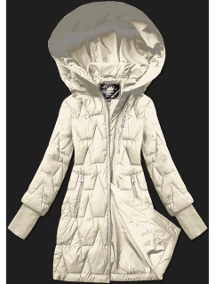 Prošívaná dámská bunda v barvě ecru pro přechodné období s stahovacími lemy model 21479182 - Libland