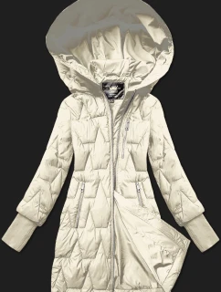 Prošívaná dámská bunda v barvě ecru pro přechodné období s stahovacími lemy model 21479182 - Libland