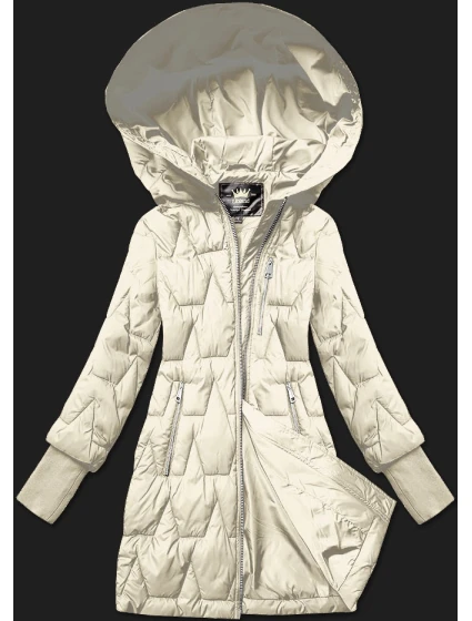 Prošívaná dámská bunda v barvě ecru pro přechodné období s úpletovými stahovacími lemy Libland (LD-7775)