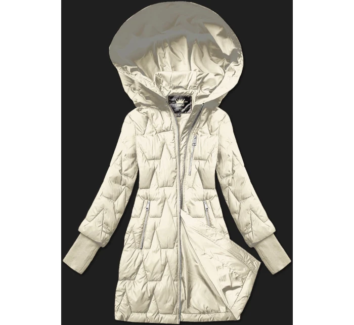 Prošívaná dámská bunda v barvě ecru pro přechodné období s úpletovými stahovacími lemy Libland (LD-7775)