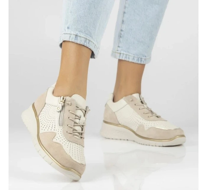 Filippo DP7605 kožené dámské ažurové béžové tenisky na platformách