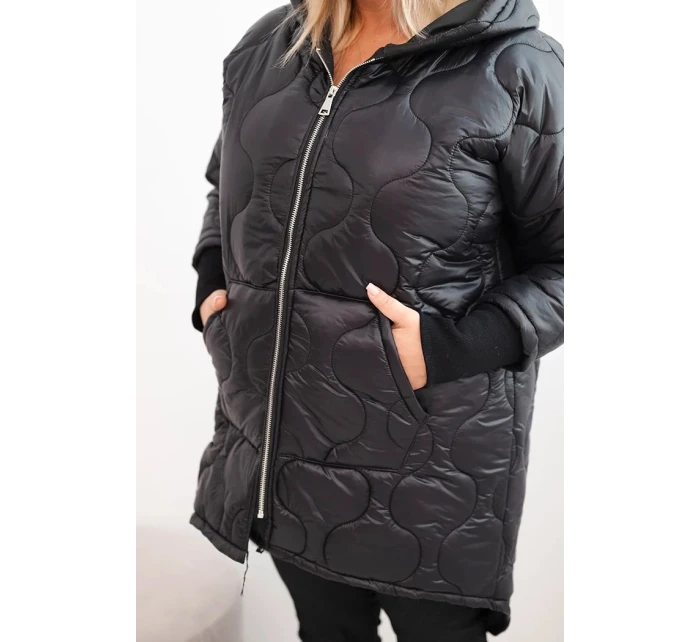 Dámská zimní bunda Plus Size prošívaná s kapucí černá