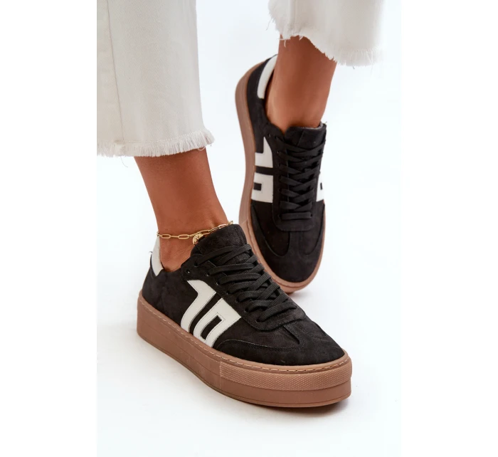 Dámské kožené tenisky na platformě černé Zazoo N1095S2 Dámské kožené tenisky na platformě černé Zazoo N1095S2