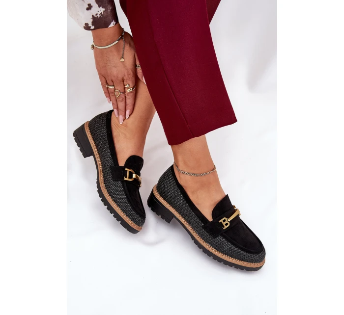 Dámské Mokasíny S Pletením A Zlatým Černé model 21688123 - Boto