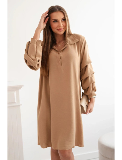 Oversized šaty s ozdobnými rukávy Camel