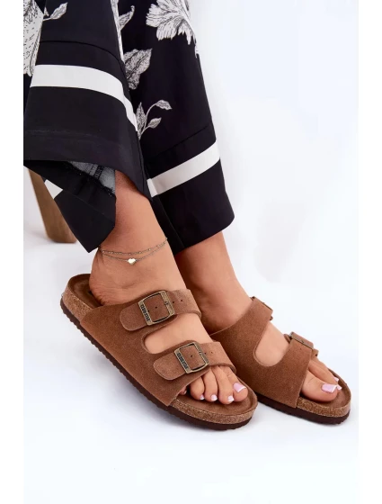 Dámské semišové pantofle s přezkami Big Star – hnědé Dámské semišové pantofle s přezkami Big Star – hnědé