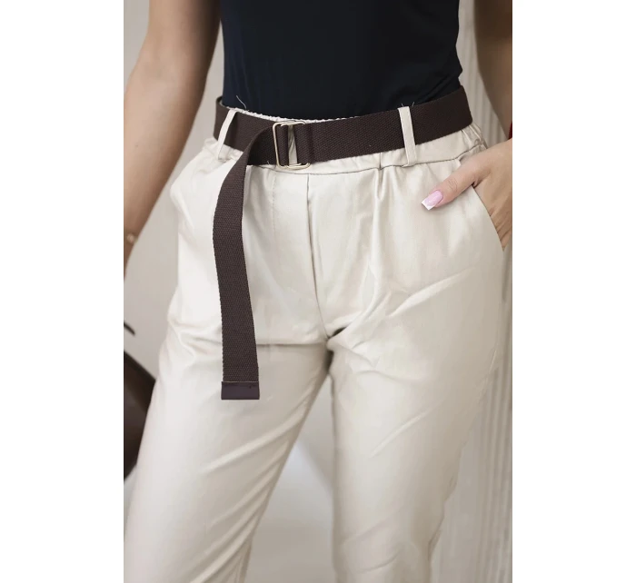 model 20553438 kalhoty s páskem béžový - K-Fashion model 20553438 kalhoty s páskem béžový - K-Fashion