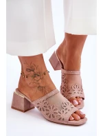 S.Barski Síťované pantofle na podpatku KV-612-1 Nude