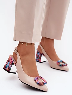 Dámské sandály na podpatku s sponou  Béžové model 22126244 - VINCEZA