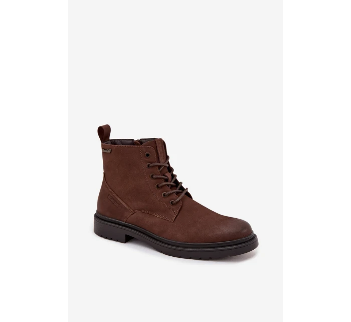 Pánské kožené zateplené kotníkové boty Big Star na zip – čokoládově hnědé
