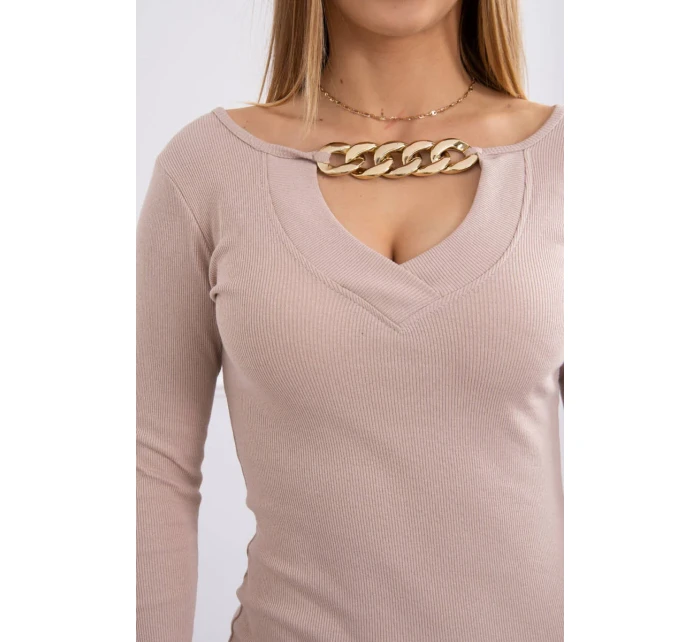 Šaty se zlatým řetízkem béžové