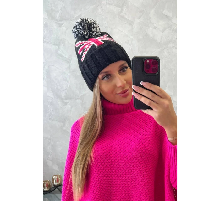 Dámská čepice s bambulí Elizabeth K386 černá Dámská čepice s bambulí Elizabeth K386 černá