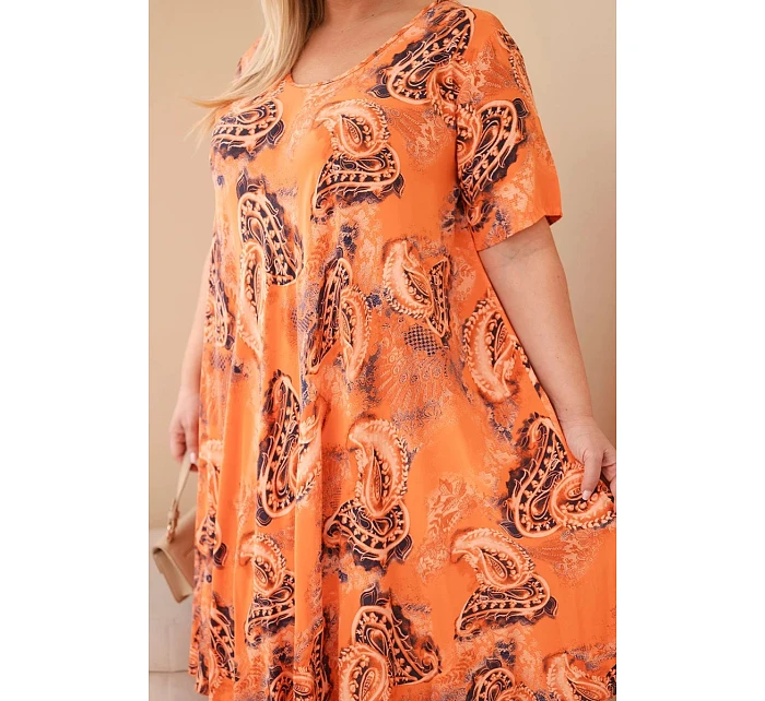 Dámské viskózové šaty Plus Size s krátkým rukávem a model 22043100 střihem oranžová - K-Fashion