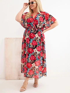 Dámské šaty Plus Size s květinovým vzorem a vázáním černá