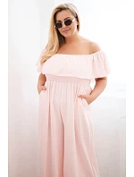 Dámský overal Plus Size s volánem a krátkým rukávem pudrově růžová Dámský overal Plus Size s volánem a krátkým rukávem pudrově růžová