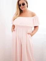 Dámský overal Plus Size s volánem a krátkým rukávem pudrově růžová