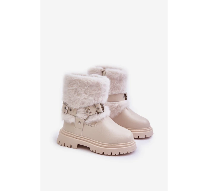 Eko Kožené Boty Pro S Kožíškem A Přezkami Béžové model 21678938 - Boto Eko Kožené Boty Pro S Kožíškem A Přezkami Béžové model 21678938 - Boto