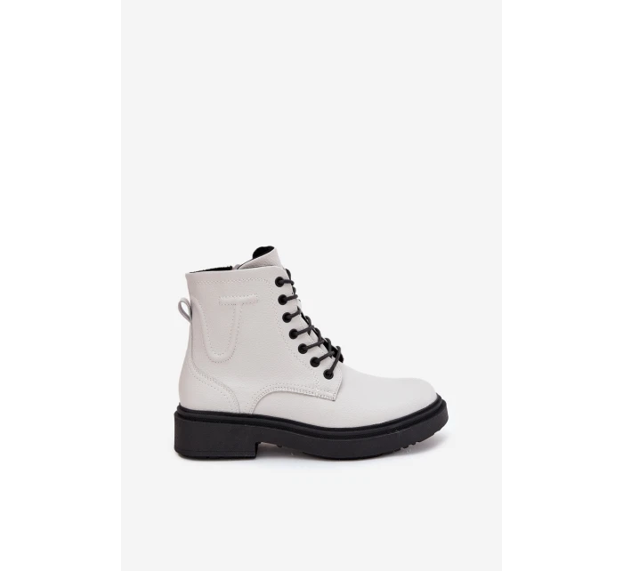Zateplené dámské kotníkové boty z přírodní kůže model 21712314 bílé - SERGIO LEONE