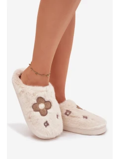 Dámské chlupaté papuče s květinami – béžové Selinne