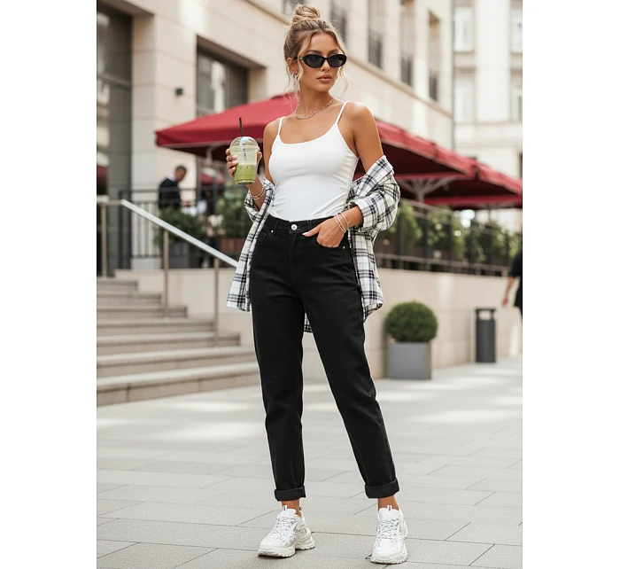 Jeansy damskie mom fit z wysokim stanem czarne model 22120944 - FashionStreet