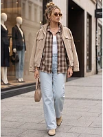 Dámská kostkovaná košile s bavlnou, hnědá, FashionStreet DY0494 Dámská kostkovaná košile s bavlnou, hnědá, FashionStreet DY0494