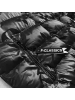 Černá krátká zimní bunda s květovaným vzorem (CAN-597)