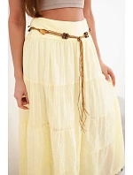 Dámská maxi bavlněná sukně s model 22048765 výšivkou a elastickým pásem žlutá - K-Fashion Dámská maxi bavlněná sukně s model 22048765 výšivkou a elastickým pásem žlutá - K-Fashion