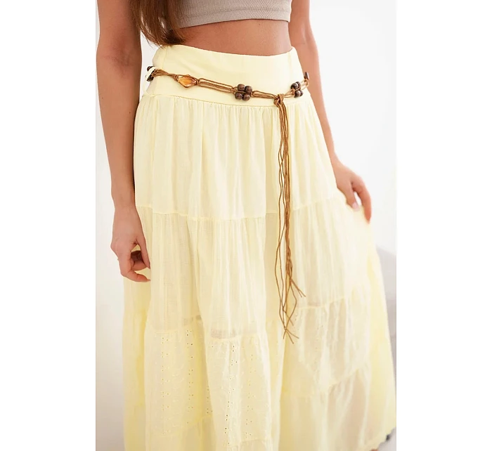 Dámská maxi bavlněná sukně s model 22048765 výšivkou a elastickým pásem žlutá - K-Fashion Dámská maxi bavlněná sukně s model 22048765 výšivkou a elastickým pásem žlutá - K-Fashion
