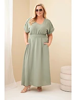 Dámské šaty Plus Size s nabíraným pasem khaki