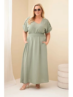 Dámské šaty Plus Size s nabíraným pasem khaki