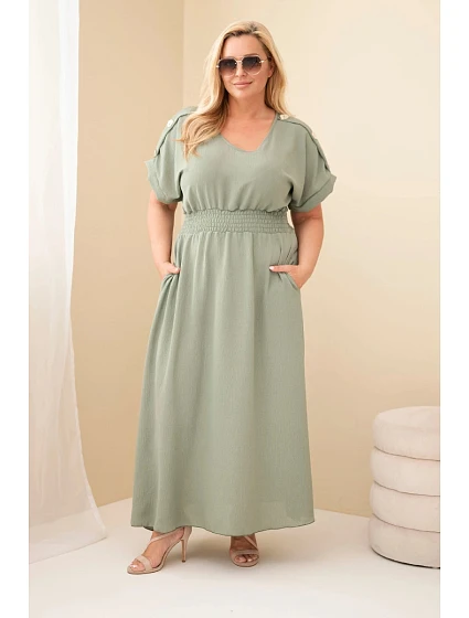 Dámské šaty Plus Size s nabíraným pasem khaki