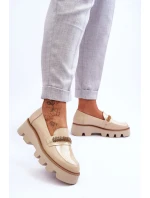 Módní mokasíny na platformě s ozdobou model 21615133 béžová - Laura Messi
