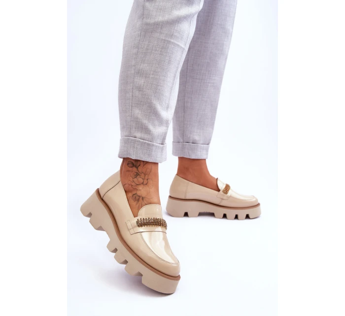 Módní mokasíny na platformě s ozdobou model 21615133 béžová - Laura Messi