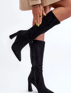 Na Sloupku Zamszové Kozáky Černé  Adrolio