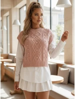 Dámský svetr 2 v 1 s bílou košilí CELESTIA růžová FashionStreet MY2217